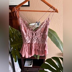 Free People Pink Lace Top